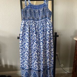 Blue and White Floral Maxi Dress